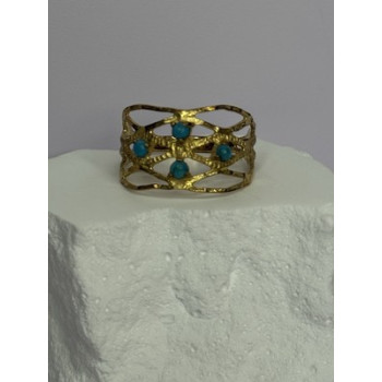 925 Sterling Silver Gold Plated Turquoise Ring Size 8.5