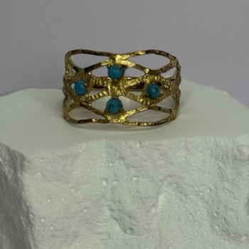 925 Sterling Silver Gold Plated Turquoise Ring Size 8.5