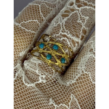 925 Sterling Silver Gold Plated Turquoise Ring Size 8.5