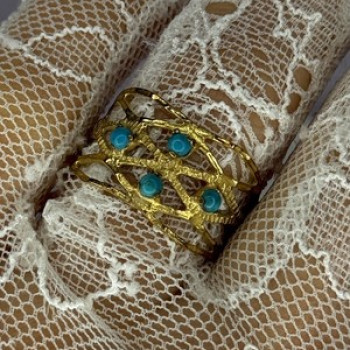 925 Sterling Silver Gold Plated Turquoise Ring Size 8.5