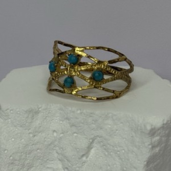 925 Sterling Silver Gold Plated Turquoise Ring Size 8.5