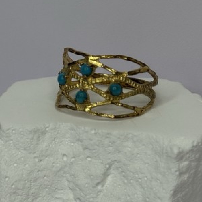 925 Sterling Silver Gold Plated Turquoise Ring Size 8.5