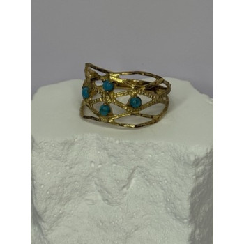 925 Sterling Silver Gold Plated Turquoise Ring Size 8.5