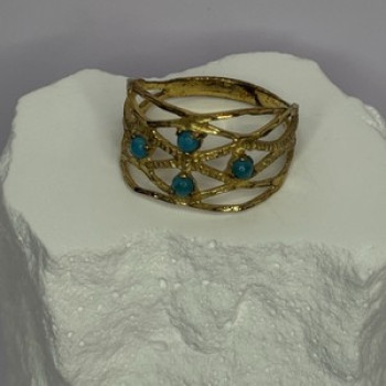 925 Sterling Silver Gold Plated Turquoise Ring Size 8.5