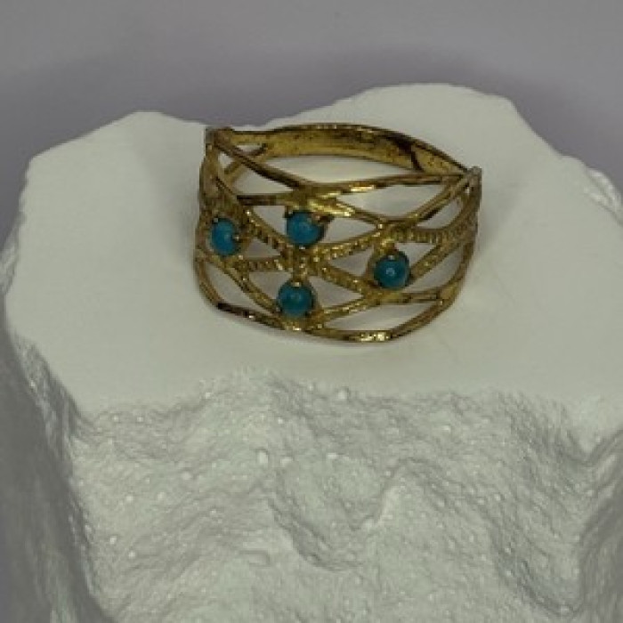 925 Sterling Silver Gold Plated Turquoise Ring Size 8.5