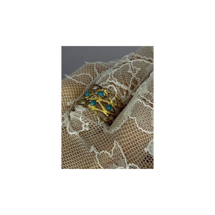 925 Sterling Silver Gold Plated Turquoise Ring Size 8.5
