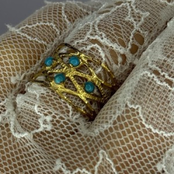 925 Sterling Silver Gold Plated Turquoise Ring Size 8.5
