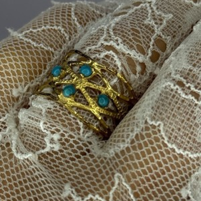 925 Sterling Silver Gold Plated Turquoise Ring Size 8.5