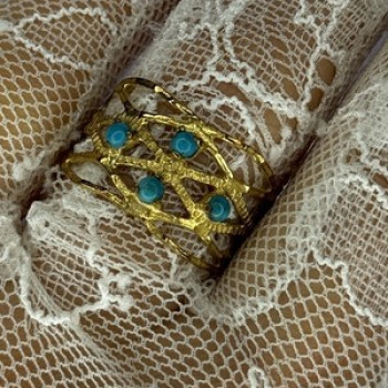 925 Sterling Silver Gold Plated Turquoise Ring Size 8.5