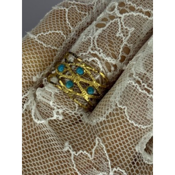 925 Sterling Silver Gold Plated Turquoise Ring Size 8.5