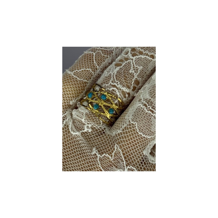 925 Sterling Silver Gold Plated Turquoise Ring Size 8.5