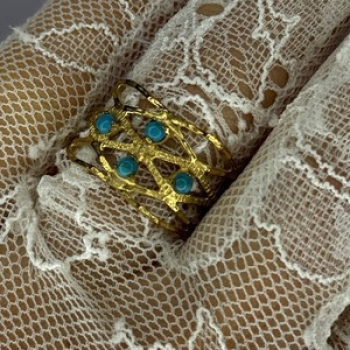 925 Sterling Silver Gold Plated Turquoise Ring Size 8.5