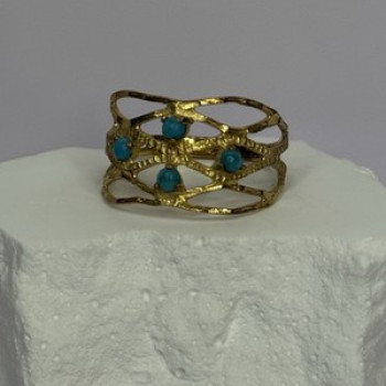 925 Sterling Silver Gold Plated Turquoise Ring Size 8.5