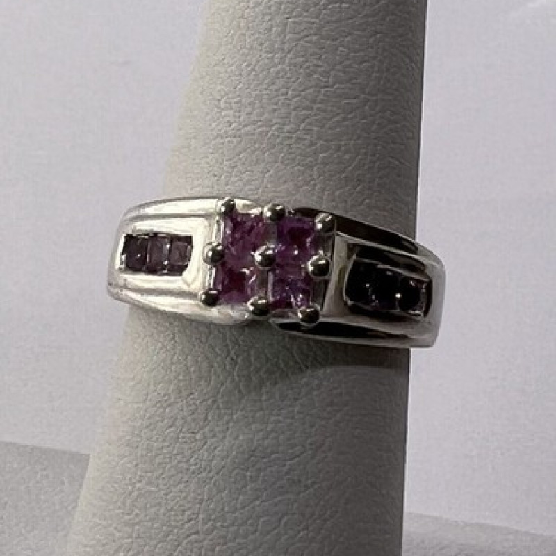 925 Sterling Silver Pink CZ Ring Size 6