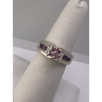 925 Sterling Silver Pink CZ Ring Size 6