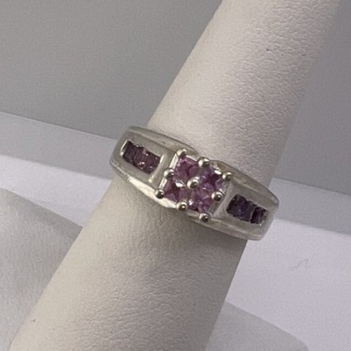 925 Sterling Silver Pink CZ Ring Size 6