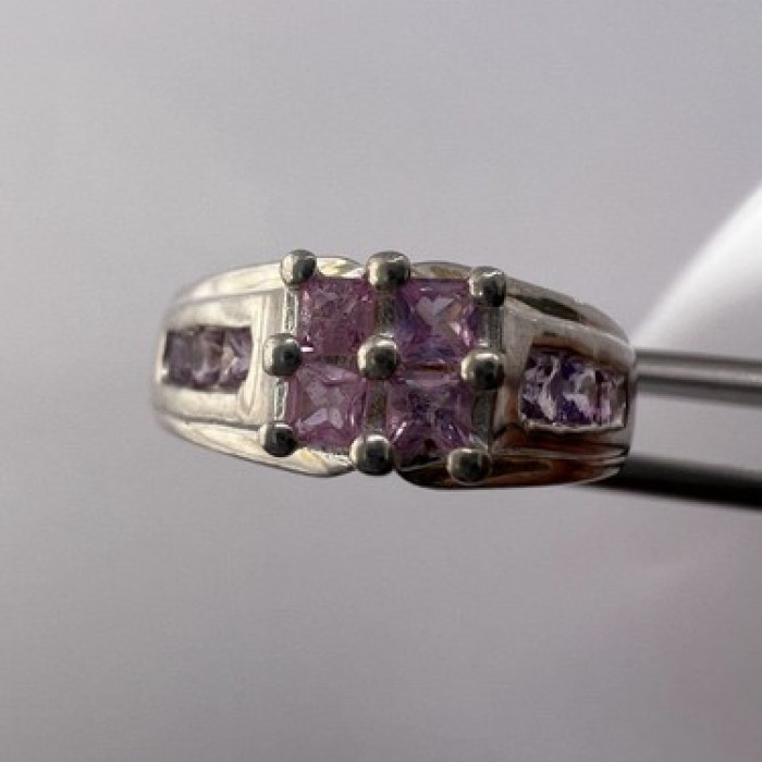 925 Sterling Silver Pink CZ Ring Size 6
