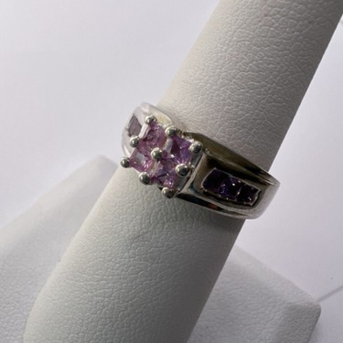 925 Sterling Silver Pink CZ Ring Size 6