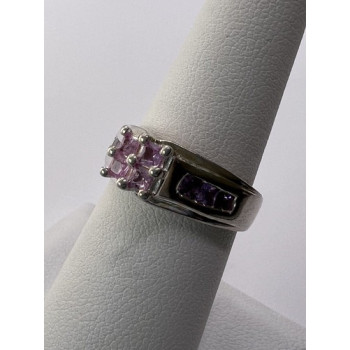 925 Sterling Silver Pink CZ Ring Size 6