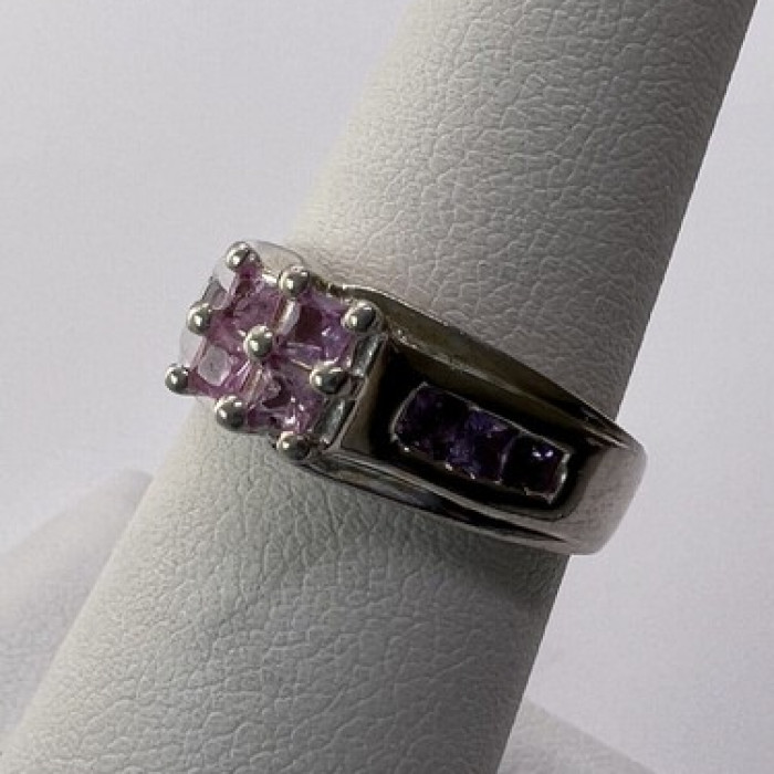 925 Sterling Silver Pink CZ Ring Size 6