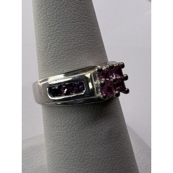 925 Sterling Silver Pink CZ Ring Size 6