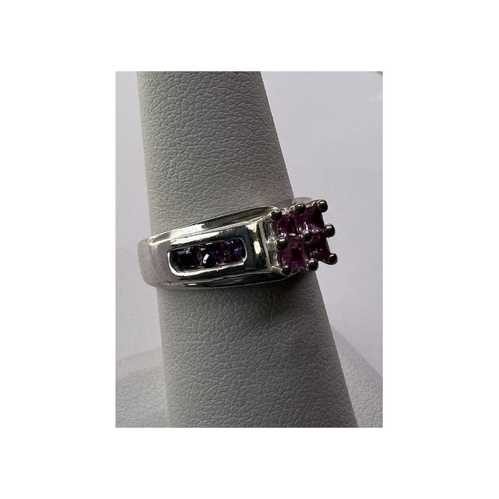 925 Sterling Silver Pink CZ Ring Size 6