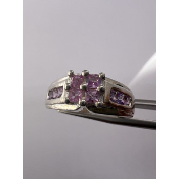 925 Sterling Silver Pink CZ Ring Size 6