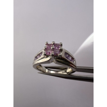 925 Sterling Silver Pink CZ Ring Size 6