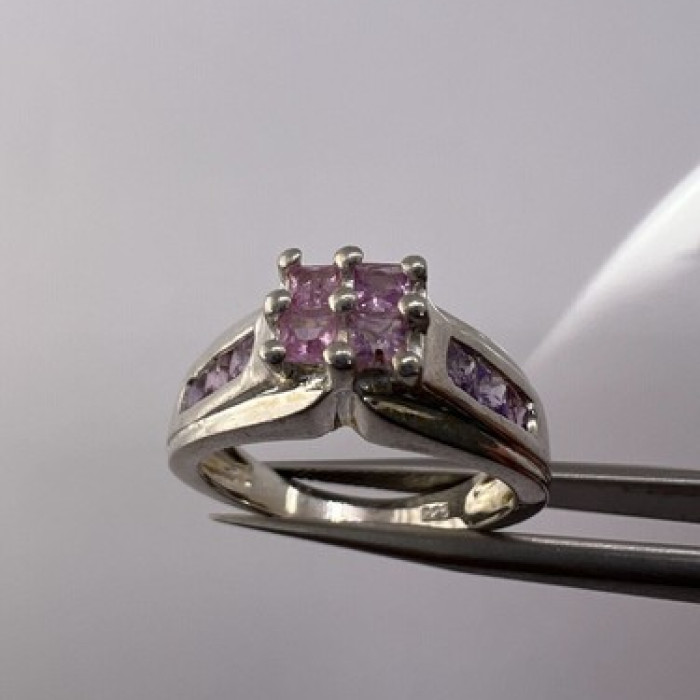 925 Sterling Silver Pink CZ Ring Size 6