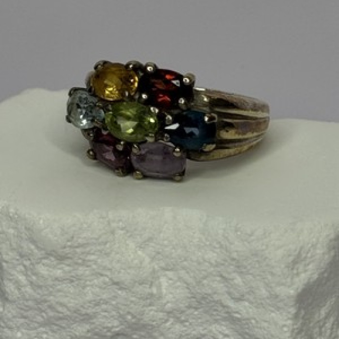 925 Sterling Silver Multicolor Spinel Ring Size 6