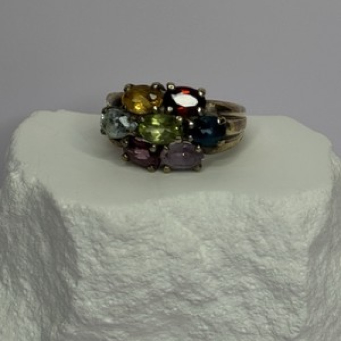925 Sterling Silver Multicolor Spinel Ring Size 6