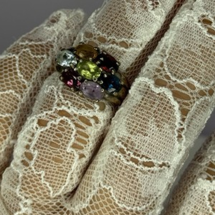 925 Sterling Silver Multicolor Spinel Ring Size 6