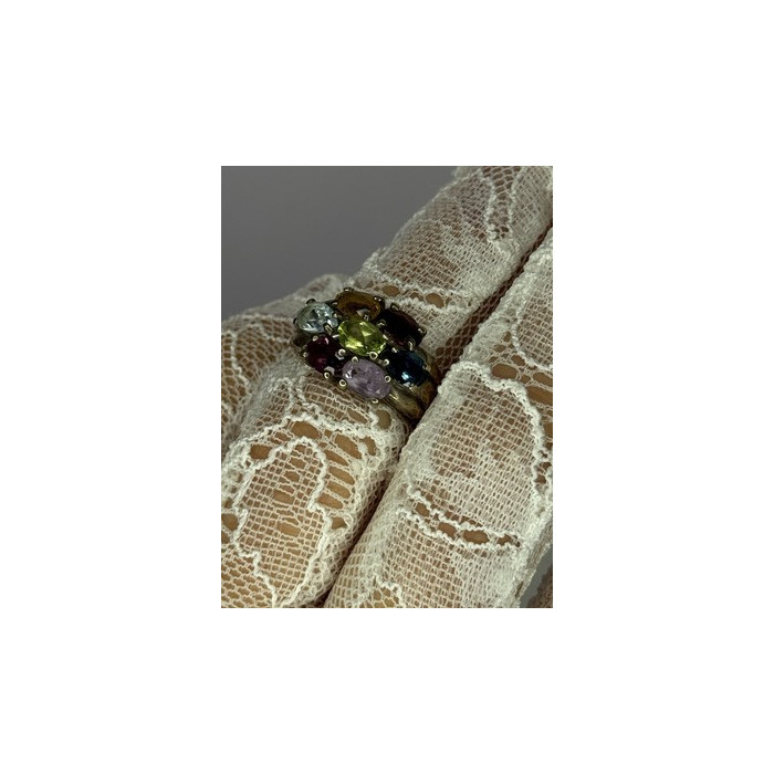 925 Sterling Silver Multicolor Spinel Ring Size 6