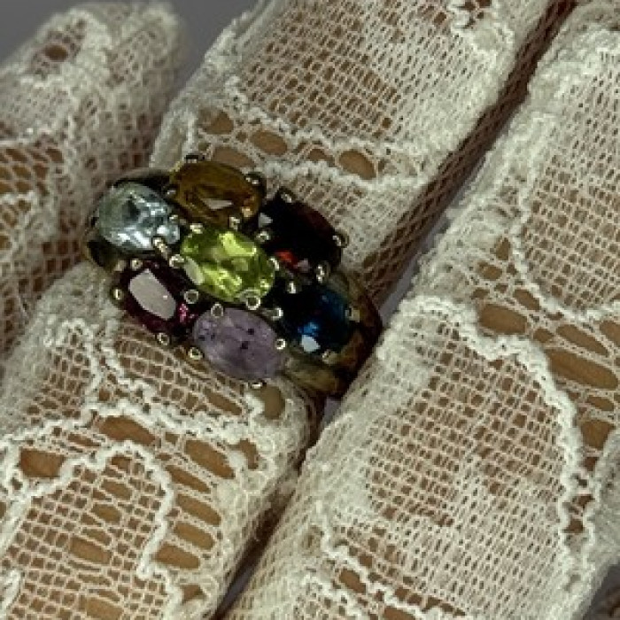 925 Sterling Silver Multicolor Spinel Ring Size 6