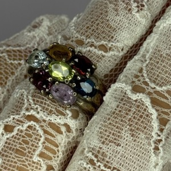 925 Sterling Silver Multicolor Spinel Ring Size 6