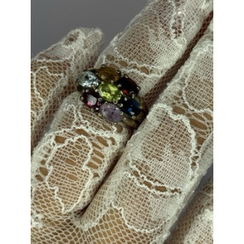 925 Sterling Silver Multicolor Spinel Ring Size 6