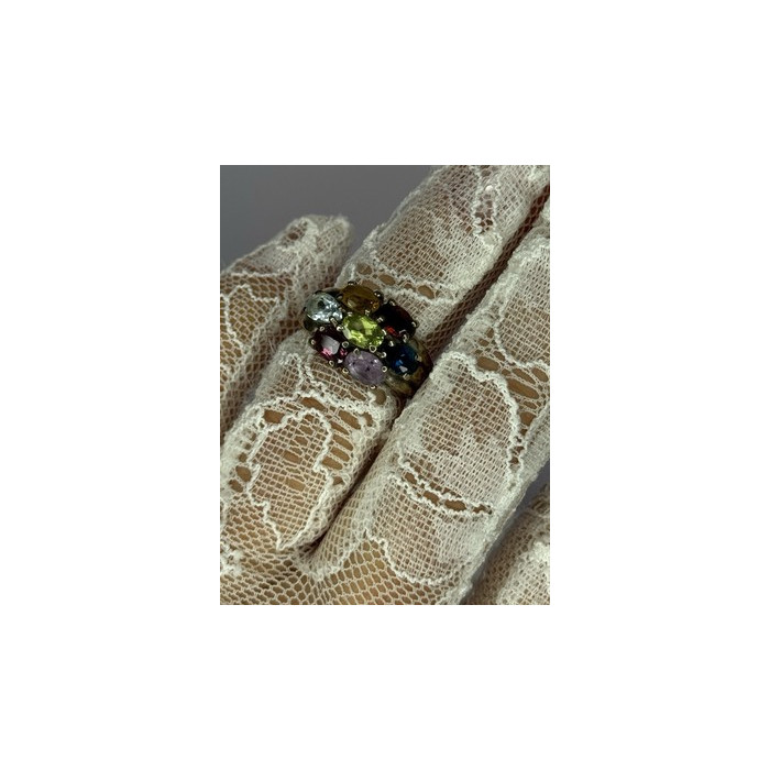925 Sterling Silver Multicolor Spinel Ring Size 6