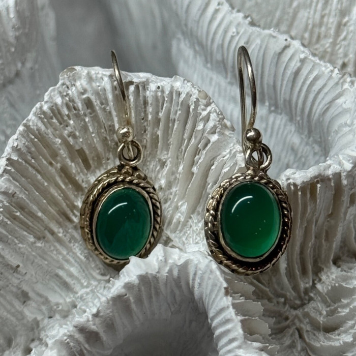 925 Sterling Silver Jadeite Earrings Length 1.1 Inch