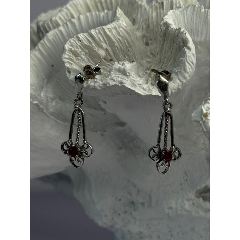 925 Sterling Silver Ruby Earrings Length 1.20 Inch