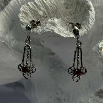 925 Sterling Silver Ruby Earrings Length 1.20 Inch