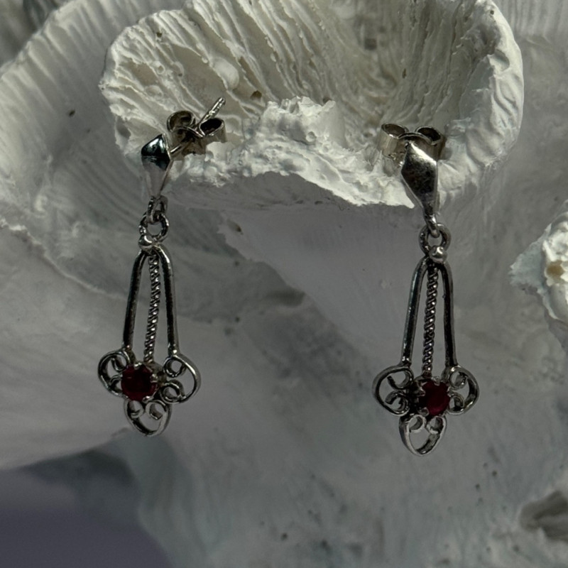 925 Sterling Silver Ruby Earrings Length 1.20 Inch