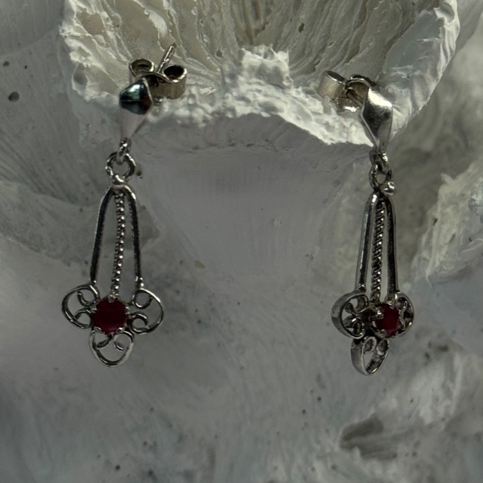925 Sterling Silver Ruby Earrings Length 1.20 Inch