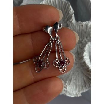 925 Sterling Silver Ruby Earrings Length 1.20 Inch