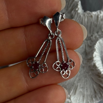 925 Sterling Silver Ruby Earrings Length 1.20 Inch