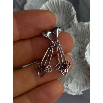 925 Sterling Silver Ruby Earrings Length 1.20 Inch