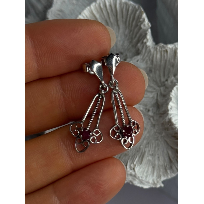 925 Sterling Silver Ruby Earrings Length 1.20 Inch