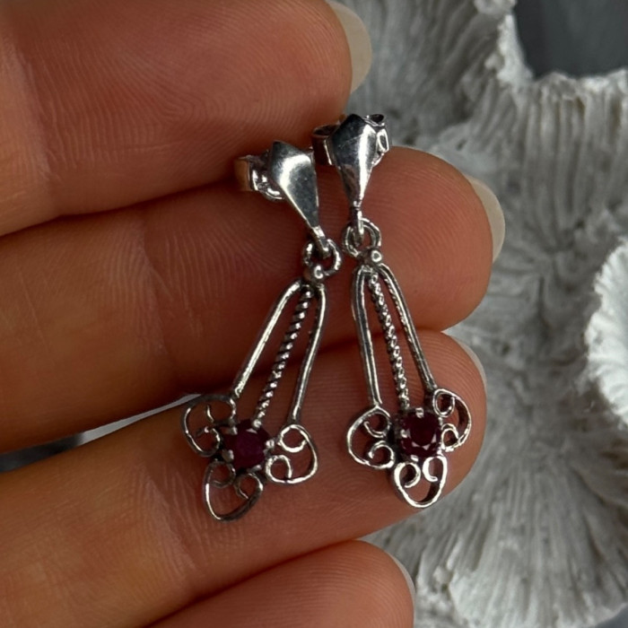 925 Sterling Silver Ruby Earrings Length 1.20 Inch