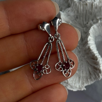 925 Sterling Silver Ruby Earrings Length 1.20 Inch