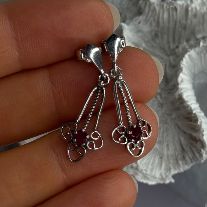 925 Sterling Silver Ruby Earrings Length 1.20 Inch