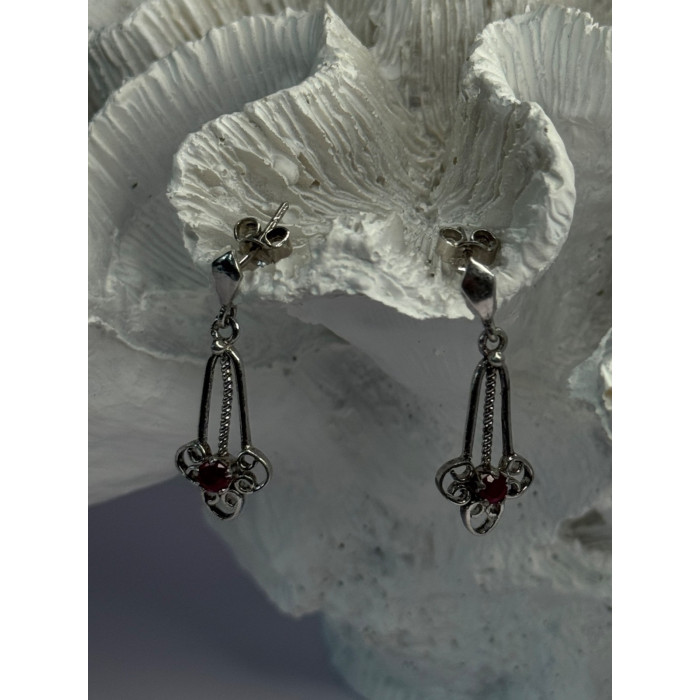 925 Sterling Silver Ruby Earrings Length 1.20 Inch